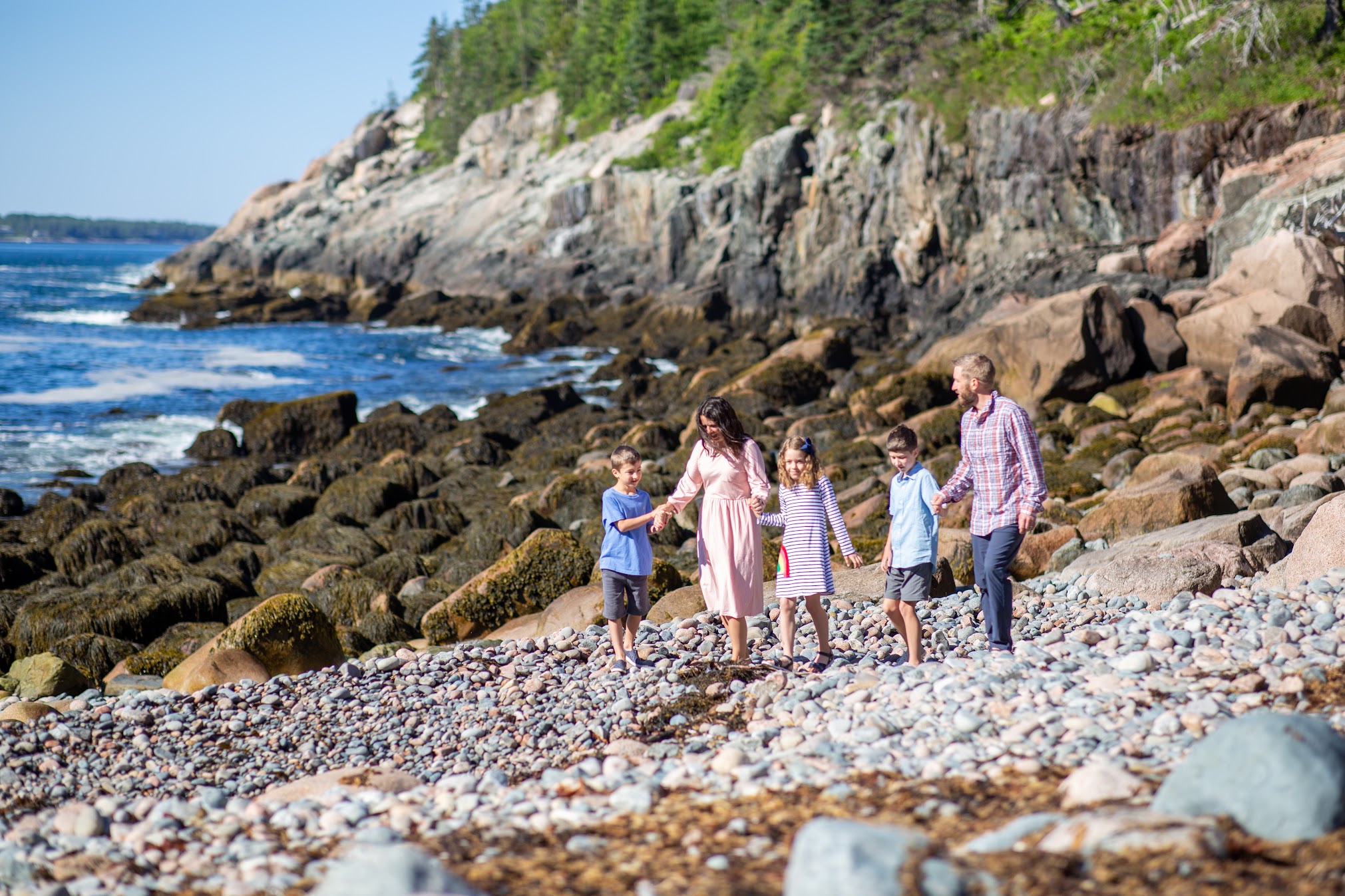 The Schwan family on the coast of Acadia National Park